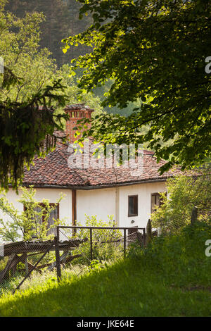 La Bulgaria, centrale Monti, Koprivshtitsa, dettaglio della nazionale bulgara in stile Revival house Foto Stock