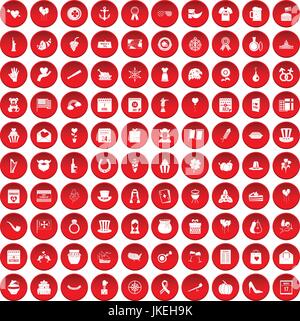 100 le icone del calendario impostare red Illustrazione Vettoriale