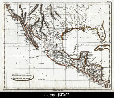 1804 pinkerton mappa del periodo coloniale in America spagnola compreso il Messico, California, Texas, Arizona, Florida, guatemala Foto Stock