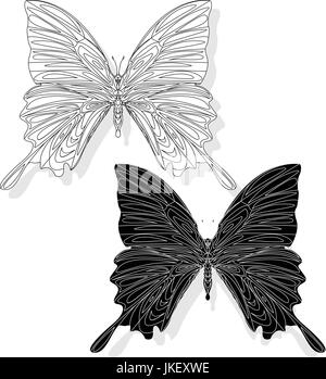 Disegnato a mano zentangle butterfly lo stile per il libro da colorare, shirt design o tatuaggio Illustrazione Vettoriale