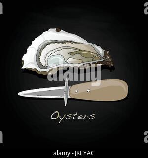 Aperto fresco oyster set di immagini Illustrazione Vettoriale