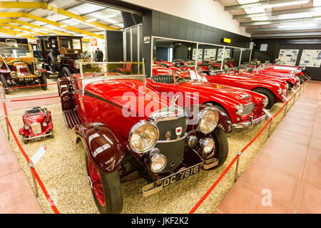 Una selezione di varie vetture sport in Sala Rossa al Haynes International Motor Museum, Sparkford, Somerset, Inghilterra, Regno Unito Foto Stock