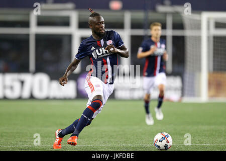 Gillette Stadium. 22 Luglio, 2017. MA, USA; New England Revolution in avanti Kei Kamara (23) in azione durante la seconda metà di un match di MLS tra Los Angeles Galaxy e New England Revolution a Gillette Stadium. La Nuova Inghilterra ha vinto 4-3. Anthony Nesmith/Cal Sport Media/Alamy Live News Foto Stock