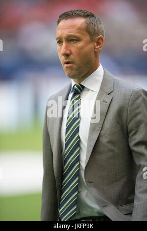 Vancouver, Canada. Il 23 luglio 2017. Legnami Portland Head Coach Caleb Porter. Vancouver Whitecaps vs legnami Portland BC Place Stadium. Portland vince 2-1 sopra Vancouver. Credito: Gerry Rousseau/Alamy Live News Foto Stock