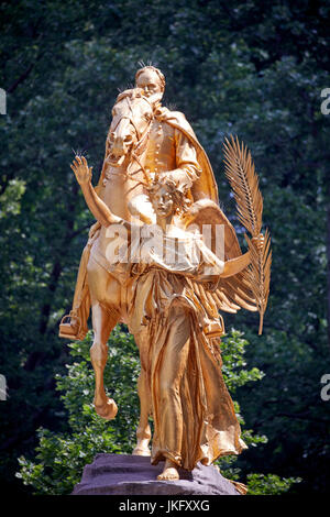 La città di New York Manhattan, dorate-bronzo Battaglia di Chattanooga, Sherman Memorial / monumento di Augustus Saint-Gaudens, al Grand Army Plaza Foto Stock