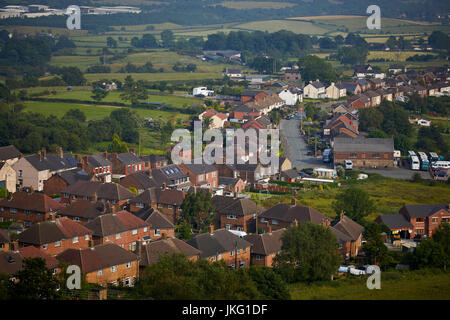 Hillside landmark Mow Cop vista castello su Harriseahead intrauricolari Congleton, Cheshire Est, Inghilterra, Foto Stock