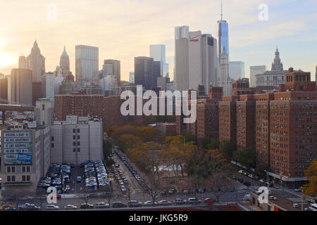 Impressioni dalla Lower Manhattan cityscape di New York, NY, STATI UNITI D'AMERICA. Foto Stock