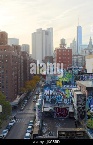 Impressioni dalla Lower Manhattan cityscape di New York, NY, STATI UNITI D'AMERICA. Foto Stock