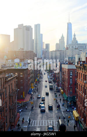 Il tramonto del Lower East Side di Manhattan, New York, NY, STATI UNITI D'AMERICA. Foto Stock