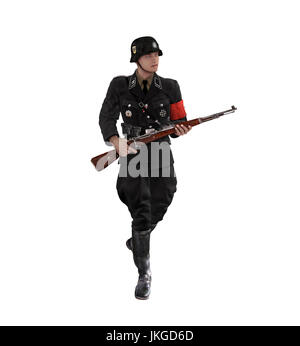 Rendering 3D di un soldato tedesco delle SS arruolato in uniforme nera Foto Stock