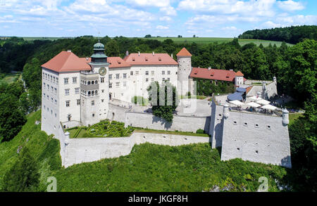 Storico castello Pieskowa Skala vicino a Cracovia in Polonia. Vista aerea. Foto Stock