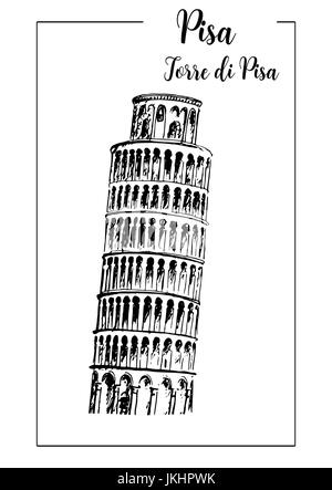 Torre pendente di Pisa, Torre campanaria. disegno vettoriale. Pisa Illustrazione Vettoriale