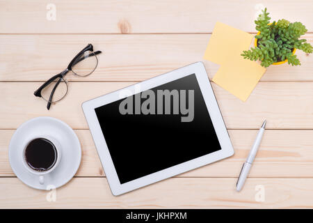 Compressa immagine d'intestazione. Office roba, workplace, vista dall'alto Foto Stock