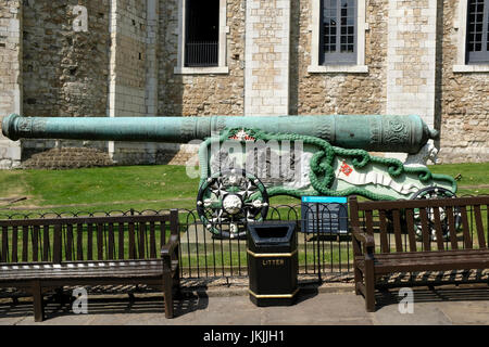 Bronze 24 Pound Cannon al di fuori della Torre di Londra, Inghilterra, Regno Unito Foto Stock