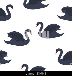 Illustrazione Vettoriale seamless pattern con black bird swan isolati su sfondo bianco. Illustrazione Vettoriale