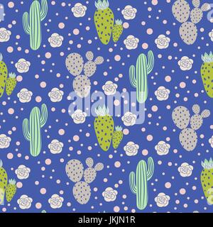 Deserto di cactus vector seamless pattern. Verde e grigio natura Stampa tessuto texture. Illustrazione Vettoriale