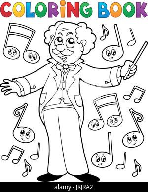 Libro da colorare musica maestro - eps10 illustrazione vettoriale. Illustrazione Vettoriale