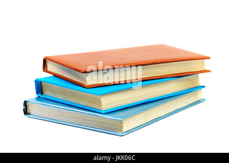 Cumulo di libri isolati su sfondo bianco Foto Stock
