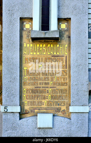 Bruxelles, Belgio. Maison Cauchie Cauchie / Casa / Cauchiehuis (Paul Cauchie, 1905: Art Nouveau) a Rue des franchi 5. Dettaglio della facciata.... Foto Stock