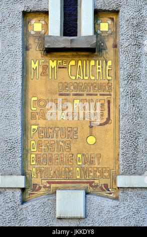 Bruxelles, Belgio. Maison Cauchie Cauchie / Casa / Cauchiehuis (Paul Cauchie, 1905: Art Nouveau) a Rue des franchi 5. Dettaglio della facciata... Foto Stock