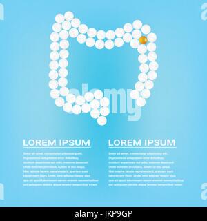 Uomo di grande intestino con le pillole con testo isolate su uno sfondo. Illustrazione Vettoriale. Illustrazione Vettoriale