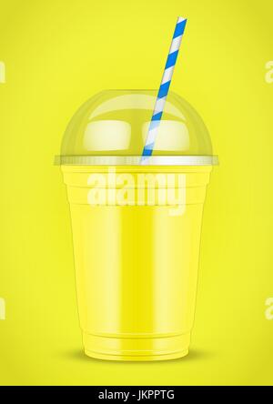 La coppa di plastica con i frullati e il tubo. Illustrazione Vettoriale