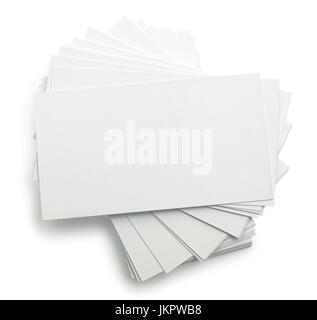 Pila di schede aziendali isolati su bianco Foto Stock