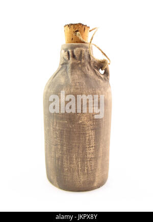 Vaso in ceramica a forma di bottiglia con tappo. Essa è isolata su uno sfondo bianco. Foto Stock