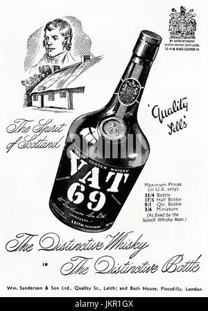 Anni Cinquanta vecchio vintage originale pubblicità pubblicità IVA 69 lo Scotch Whisky da Royal nomina di H.M. Re Giorgio VI nel magazine del 1950 circa Foto Stock