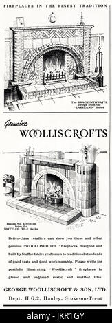 Anni Cinquanta vecchio vintage originale pubblicità pubblicità caminetti in piastrelle da George Wooliscroft & Son Ltd di Hanley Stoke-on-Trent Regno Unito Inghilterra nel magazzino del 1950 circa Foto Stock