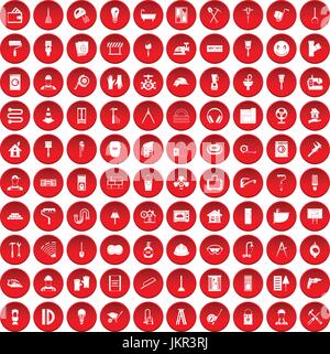 100 Rinnovo set di icone di colore rosso Illustrazione Vettoriale