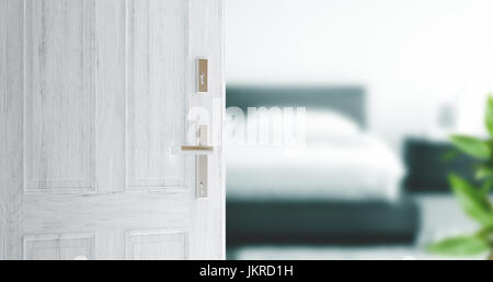 Porta aperta sulla camera da letto, privacy Foto Stock