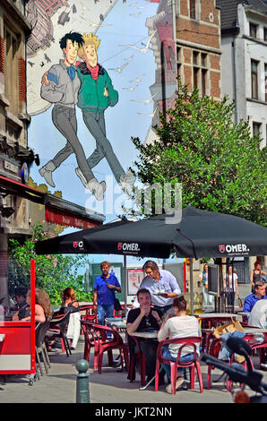 Bruxelles, Belgio. Murale su Fumetto percorso: 'Brousaille" (1999, Frank Pe) Rue du Marché au Charbon / Rue des Teinturiers (Kolenmarkt / Verversst Foto Stock