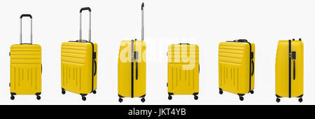 3D rendering giallo hard case isolate bagagli su bianco Foto Stock