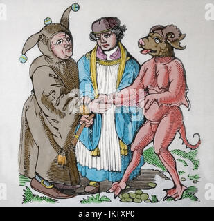 Riforma ministro officiating a al matrimonio ( il fool e il lei-diavolo). Da Thomas Murner anti-riforma opuscolo, 1518 Foto Stock