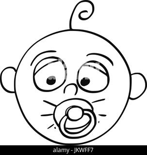 Disegno a mano cartoon illustrazione vettoriale di stanco bambino con ciuccio o consolatore o il succhietto nella bocca. Illustrazione Vettoriale