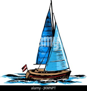 Barca a vela. Un mare yacht galleggianti Illustrazione Vettoriale