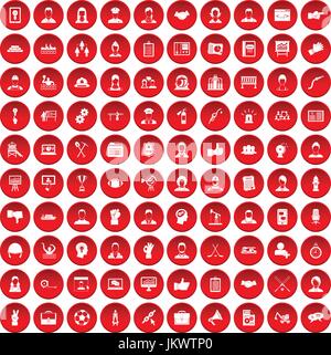100 il lavoro in team set di icone di colore rosso Illustrazione Vettoriale