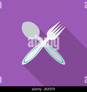 Cucchiaio e forchetta icona. Vettore di piana relativa icona con lunga ombra per il web e applicazioni per dispositivi mobili. Esso può essere utilizzato come - il logo, il pittogramma, icona, una infografica el Illustrazione Vettoriale