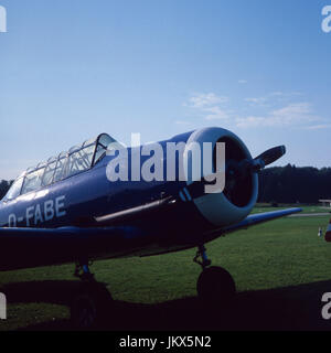 Propellerflugzeug Harvard Warbird aus den 1940er Jahren auf einem Flugfeld, 1980er Jahre. Elica azionata aeromobile Harvard Warbird degli anni quaranta del secolo scorso in un aeroporto degli anni ottanta. Foto Stock