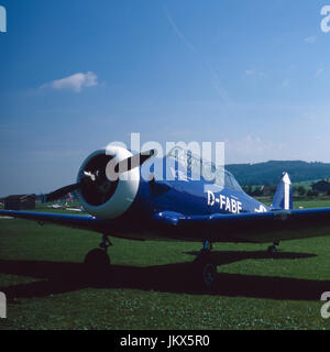 Propellerflugzeug Harvard Warbird aus den 1940er Jahren auf einem Flugfeld, 1980er Jahre. Elica azionata aeromobile Harvard Warbird degli anni quaranta del secolo scorso in un aeroporto degli anni ottanta. Foto Stock