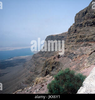 Blick vom Aussichtspunkt Mirador del Rio auf der Kanarischen Insel Lanzarote zur Insel Graciosa, Spanien 1980er Jahre. Vista da trascurare Mirador del Rio alla isole Canarie di Lanzarote a Graciosa Island, Spagna degli anni ottanta. Foto Stock