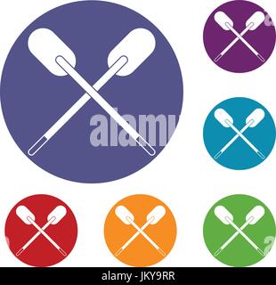 Legno due remi incrociati set di icone Illustrazione Vettoriale