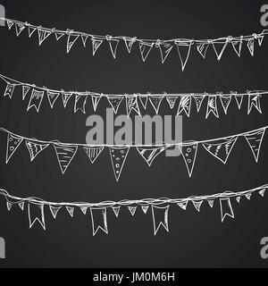 Disegnata a mano doodle bunting flags impostata. Illustrazione Vettoriale