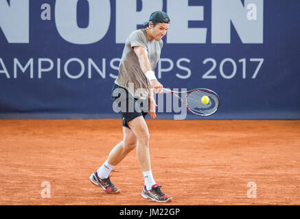 Amburgo, Germania. Xxv Luglio, 2017. Tommy Haas della Germania giocando contro N. Kicker di Argentina nel primo round di uomini singoli presso il Tennis ATP-Tour Open di Germania ad Amburgo, Germania, 25 luglio 2017. Foto: Daniel Bockwoldt/dpa/Alamy Live News Foto Stock