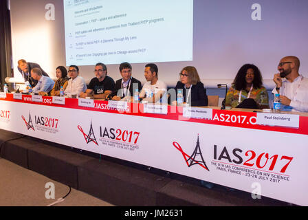 Parigi, Francia, I.A.S. International AIDS Society Convention, Rachel Baggaley, Organizzazione mondiale della sanità (OMS), (Guodong mi, Blued) (Gay APP), Cina, panel di relatori, riunione di presentazione Foto Stock