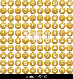 100 La madre e il bambino set di icone di oro Illustrazione Vettoriale