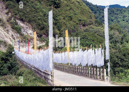 La preghiera buddista Flags - Bhutan Foto Stock