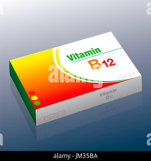 Vitamina B12 pillole - come un supplemento per una sana alimentazione e nutrizione consapevole per vegetariani e vegani - medico pacchetto dummy con compresse che preven Foto Stock