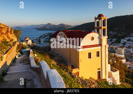 Chiesa di Agia Marina Village di Leros Island, Grecia. Foto Stock